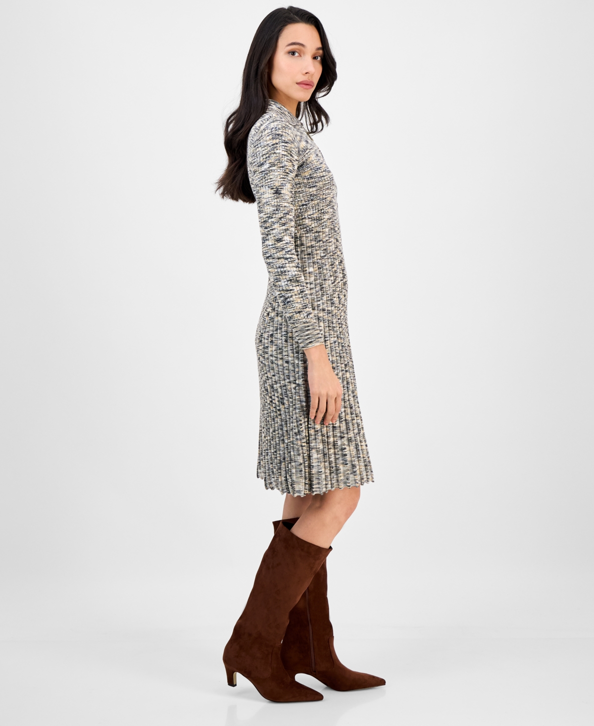 Robbie Bee Petite Zip-front Heathered Sweater Dress In Gray