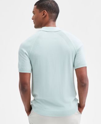 Men's Short Sleeve Textured Merino Polo Sweater