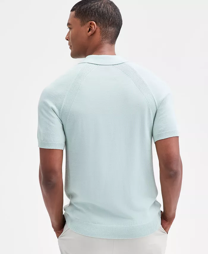 Men's Short Sleeve Textured Merino Polo Sweater - thumbnail 5