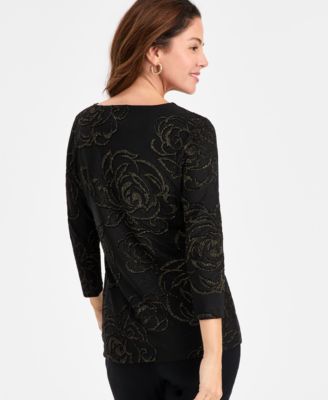 Women's Floral Shine Keyhole Jacquard Top, Macy's Exclusive