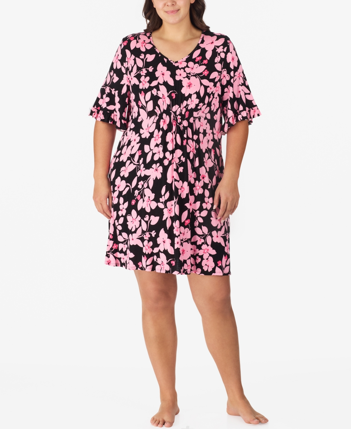 Ellen Tracy Plus Size V-neck Short Flutter Sleeve Tunic In Pink