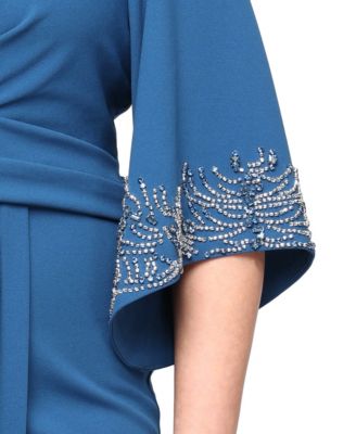 Plus Size Long 3/4-Sleeve Stretch Crepe Column A-Line Dress