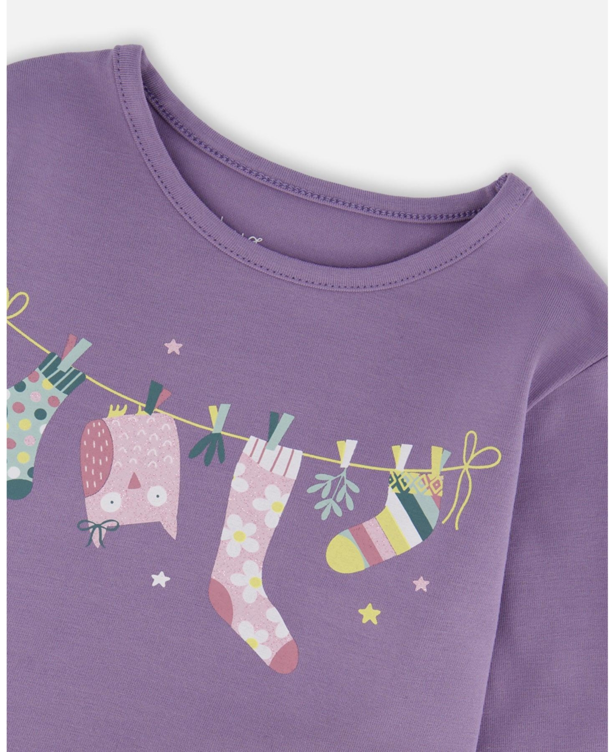 Deux par Big Girls Cotton Jersey Top Purple Gray with Owl