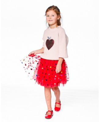 Girl Tulle Skirt Red with Iridescent Heart Confettis - Toddler|Child