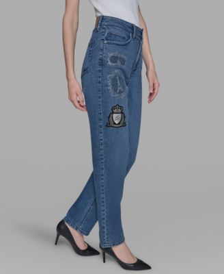 Women's Patch Denim Straight-Leg Jeans