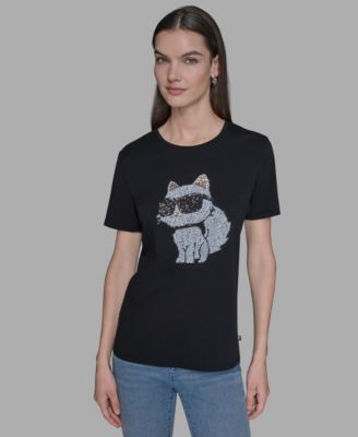 KARL LAGERFELD PARIS - Women's Sequin Choupette Crewneck Tee