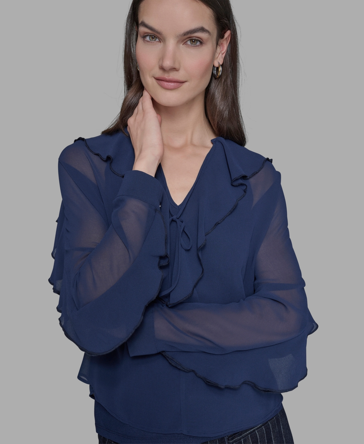 Karl Lagerfeld Loose Ruffle Blouse In Blue