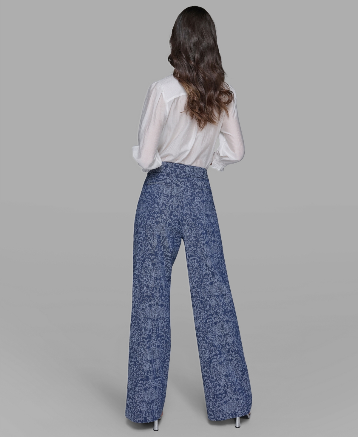 Karl Lagerfeld Women's Printed Wide-leg Denim Pants In Blue