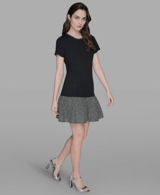 Women's Ruffle Trim Knit Short Sleeve Dress