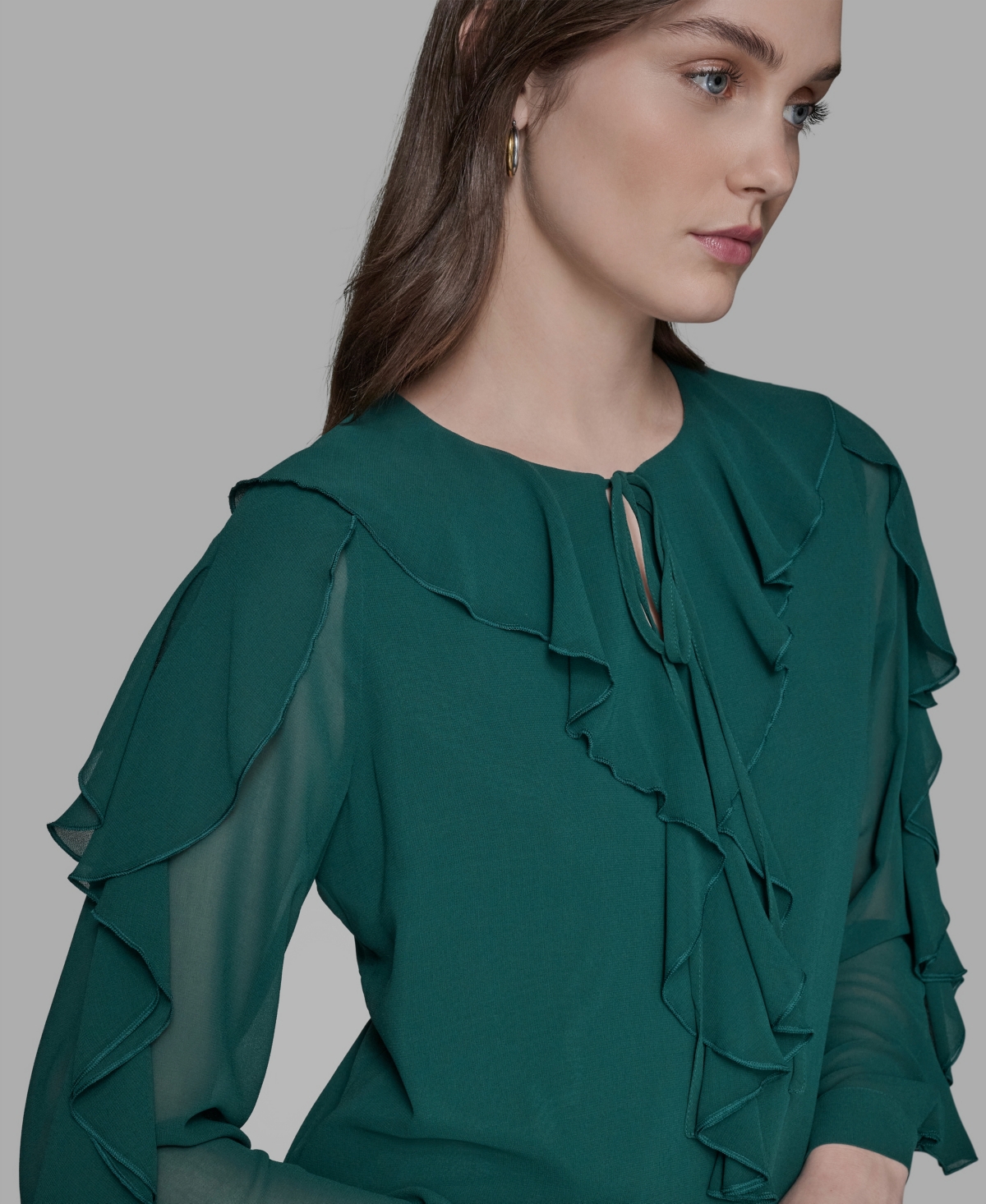 Karl Lagerfeld Loose Ruffle Blouse In Green