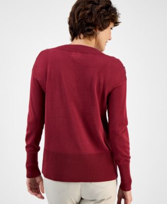 Women's Lace-Up Shoulder V-Neck Sweater, Exclusively at Macy's