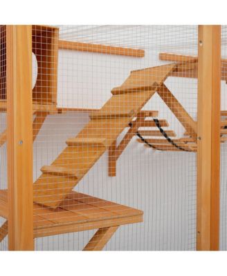 118 in. Outdoor Wooden Cat house Cat shelves with Window Box in Natural