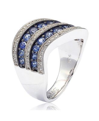 Suzy Levian Sterling Silver Sapphire & Created White Sapphire Wavy Ring