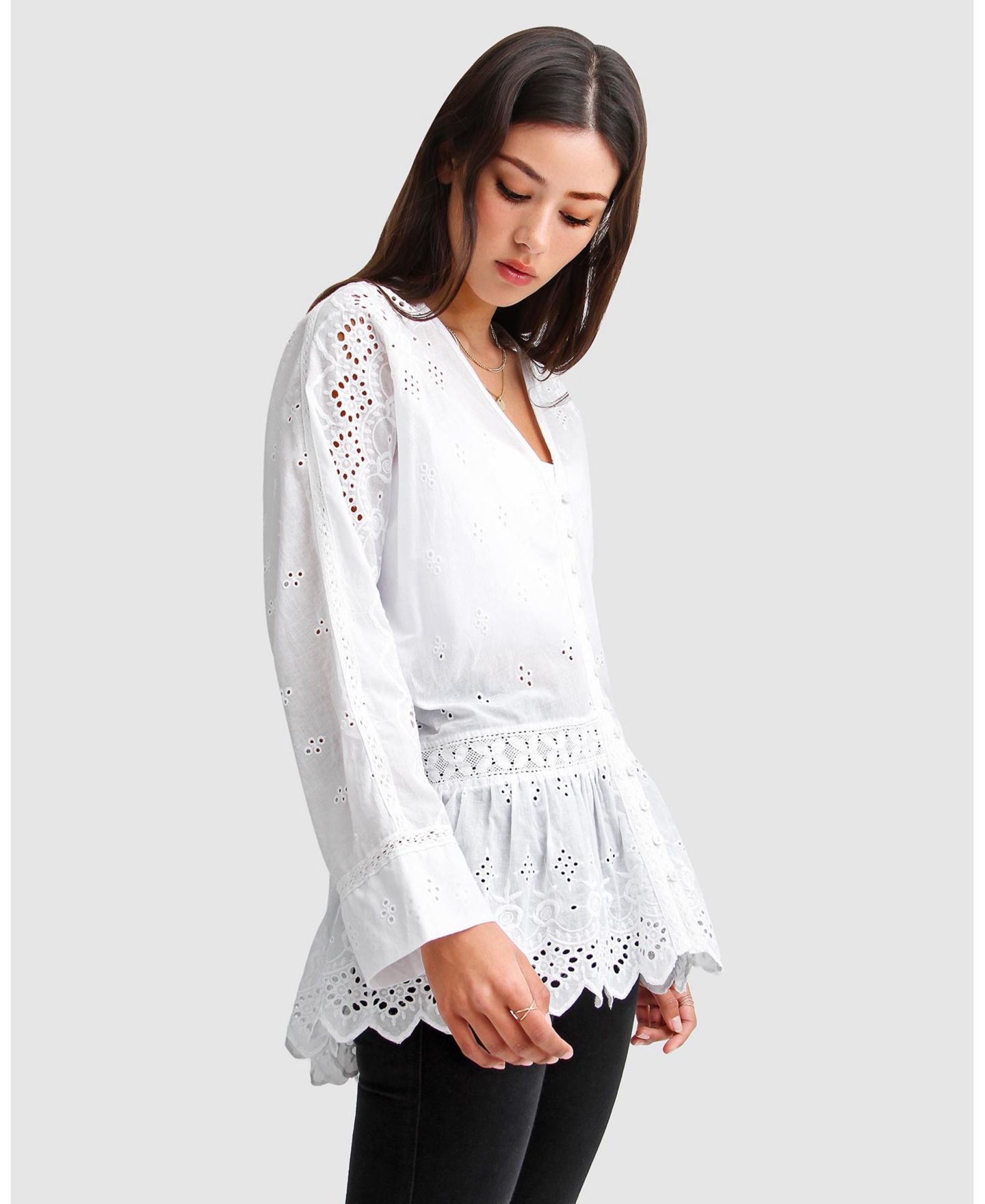 Женская рубашка Belle & Bloom Unbutton Me Eyelet Button Down, цвет: Белый — фото 6