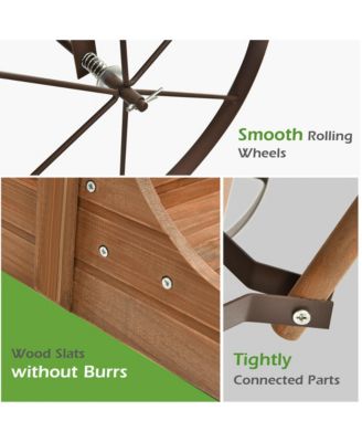 Garden Plant Planter Wooden Wagon Planter W/ Wheel Garden Yard