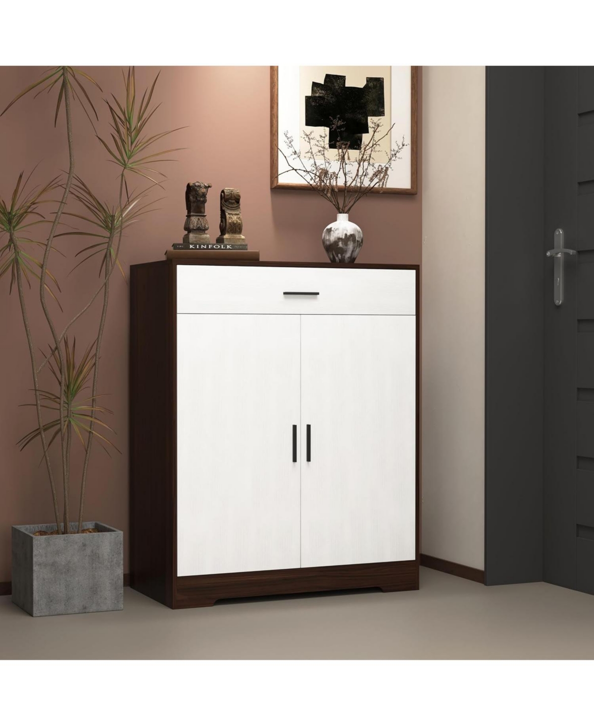 Vanirror Wooden Shoe Rack Organizer 4-Tier Cabinet with White