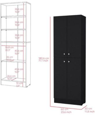 Vanirror Black Pantry Cabinet, Space-Saving Kitchen Storage with Four Doors & Adjustable Shelves, Freestanding Organizer