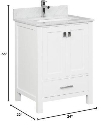 24-Inch Bathroom Vanity Set in Matte White – Solid Wood Freestanding Vanity with Marble Countertop & Ceramic Undermount Sink for Modern Bathrooms