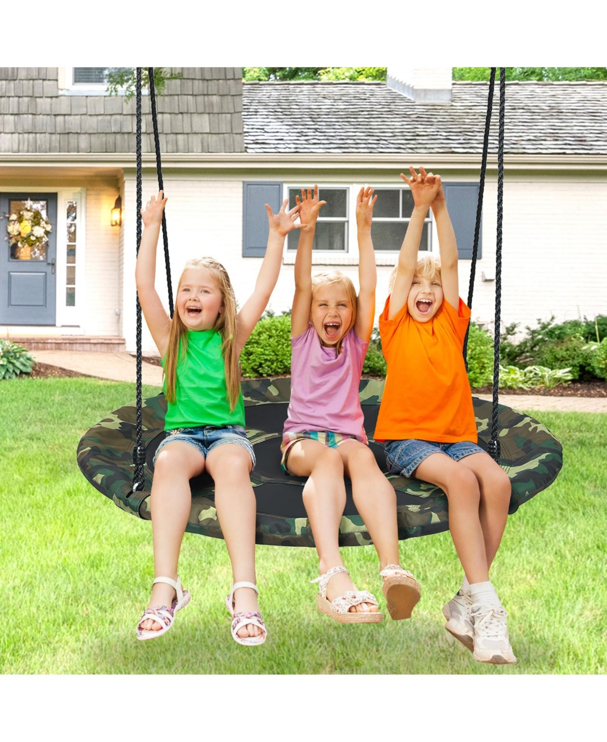 Akiudex Adjustable Round Tree Swing for Kids with 330 lbs Weight Capacity