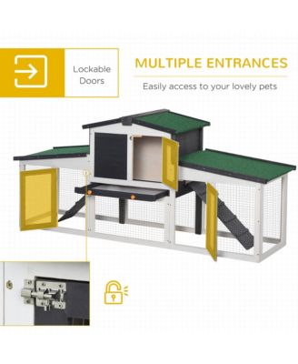 Large Rabbit Hutch with Double Runs, Wooden Guinea Pig Cage,