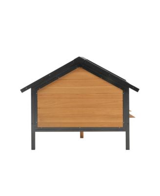 67 in. Wooden Dog House Dog Kennel with All-Around Iron Frame and Porch in Natural