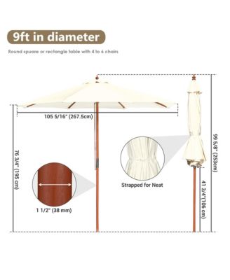 9FT Solid Wooden Outdoor Patio Umbrella Rope Pulley Lift for Deck Pool Backyard Garden Market Beach Parasol,Ivory