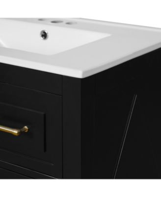 30" Freestanding Vanity With Ceramic Sink Combo and 3 Drawers, Solid Wood Frame