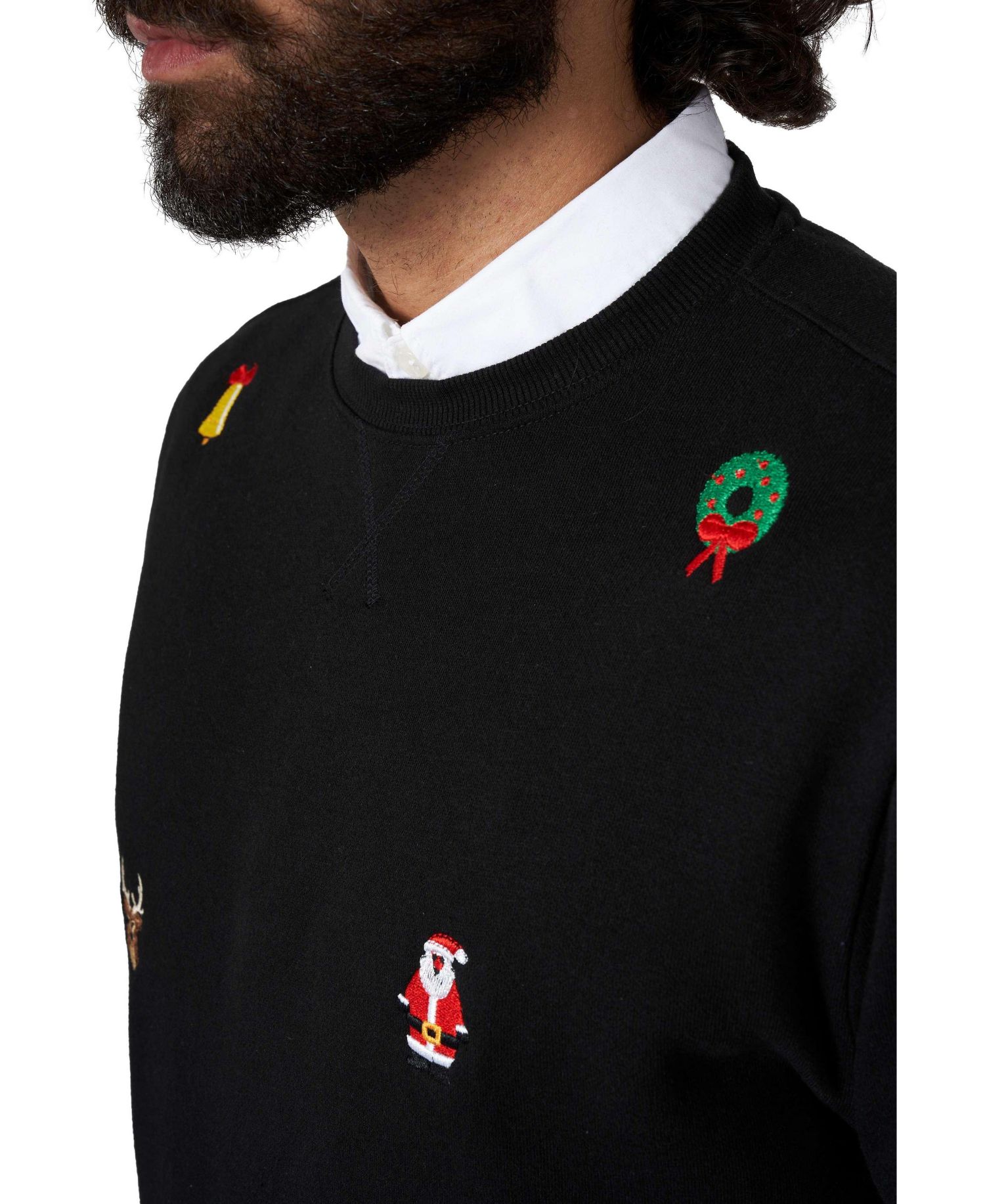 Christmas Sweater for Men - X- Mas Icons - Black - With Stylish Christmas Icons - Long Sleeve - Crew Neck