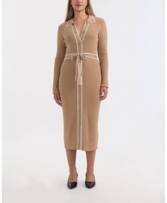 Women’s Button Front Long Dress with Contrast Tipping