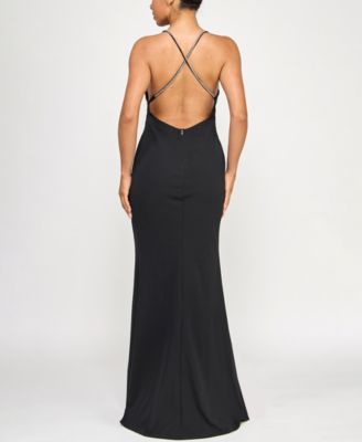 Juniors' Scuba Rhinestone Cut Out Gown