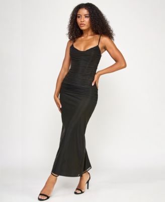 Juniors' Sleeveless Lace Trim Corset Gown