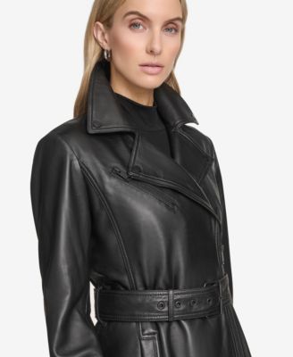 Women's Jacqui Moto Style Leather Trench Coat