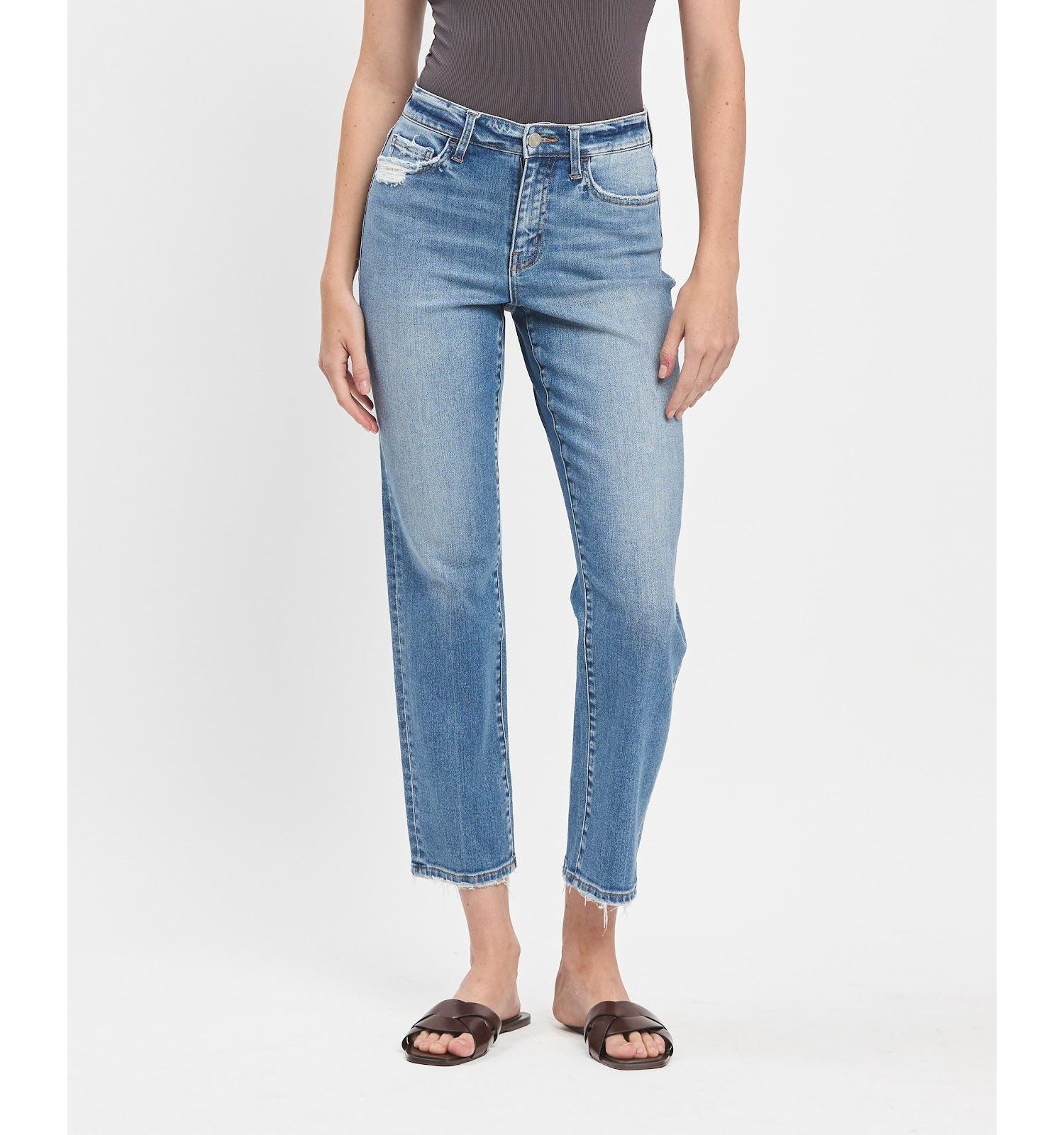 Women's High Rise Tapered Ankle Straight Jeans