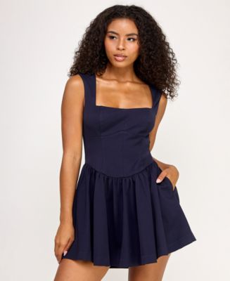 SENI & CADE Juniors' Sleeveless Drop Waist Short Dress - Navy - Size L
