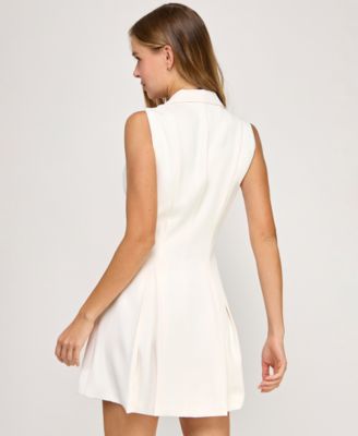 Juniors' Sleeveless Collared Blazer Mini Dress