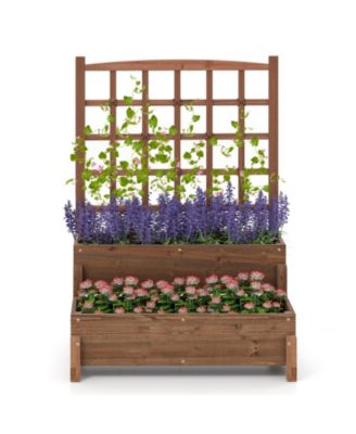 Raised Garden Bed w/ Trellis w/ Drainage Holes Legs Twisting Rope for Backyard