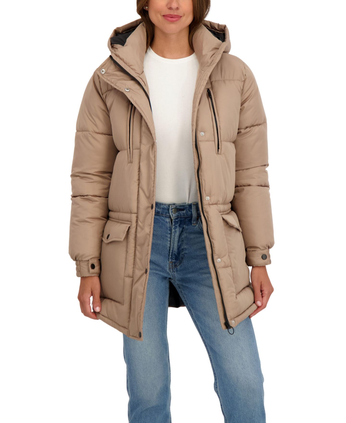Женская куртка Sebby Juniors' Hooded 3/4 Puffer, цвет: Хаки — фото 4