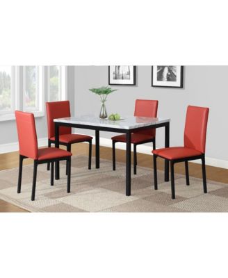 Citico 5-Pc Dinette Set with Faux Marble Top, White Table with Red Chairs