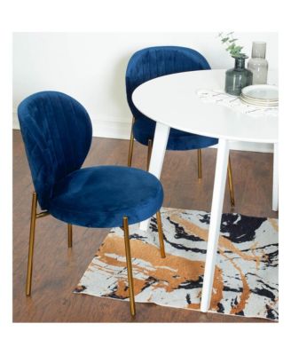 Amoa Contemporary 3-Pc Dining Set, White Round Dining Table and 2 Chairs, Blue