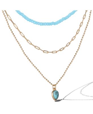 Layered Turquoise Bead & Heart Pendant Necklace