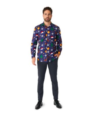 Men's Tree Shirt - Christmas Party Shirt - Stylish Button- Up Shirt - Green - Long sleeve