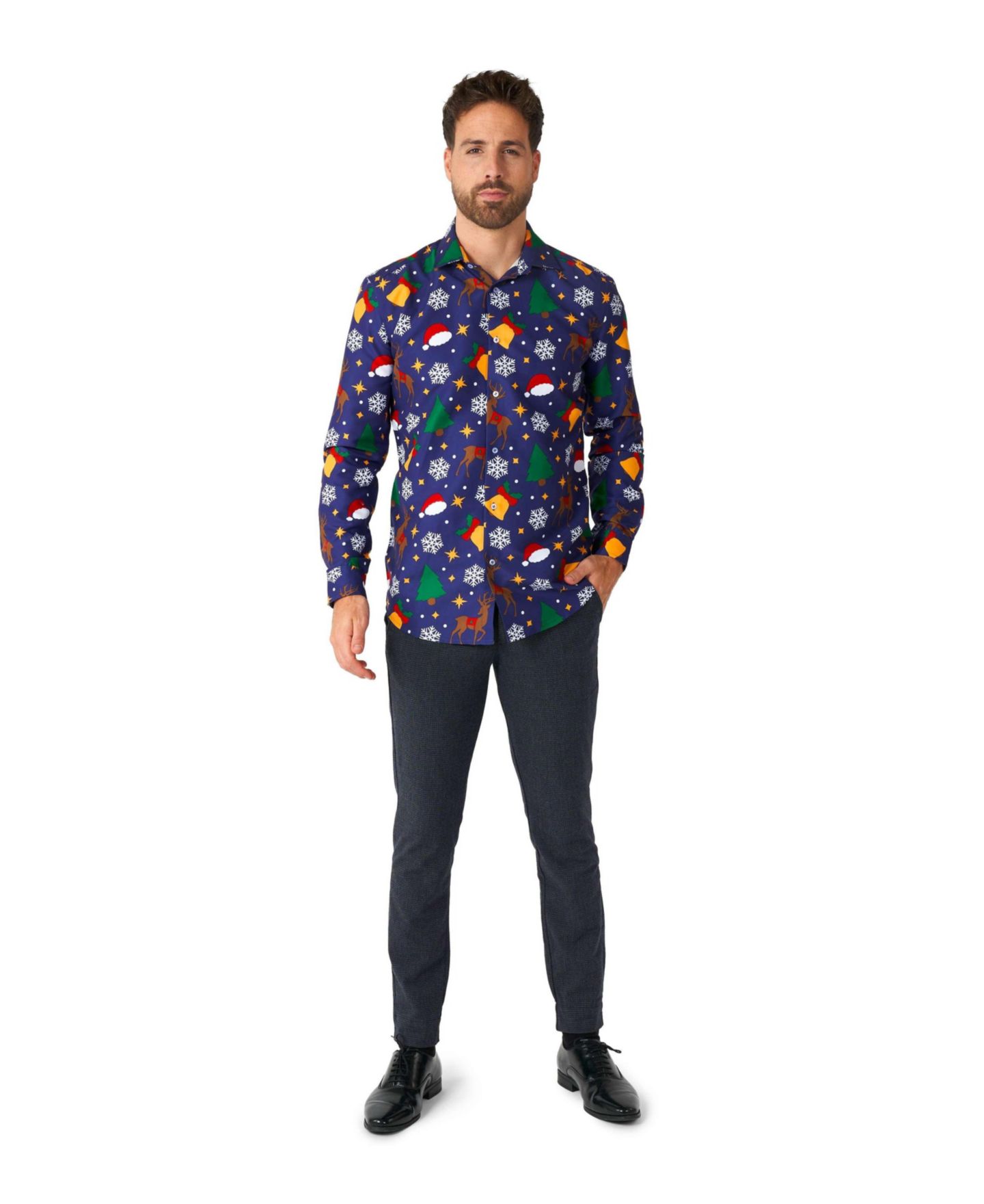 Мужская рубашка Suitmeister Tree Shirt - Christmas Party Shirt - Stylish Button-Up - Green - Long sleeve, цвет: Синий — фото 3