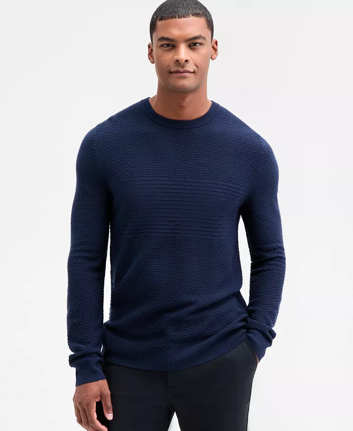 Men's Long Sleeve Textured Merino Crewneck Sweater