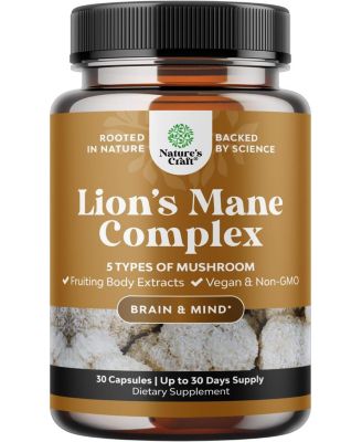 Natures Craft Lions Mane Complex Capsules Brain Booster Nootropic Supplement with Chaga Maitake Shiitake and Reishi Natures Craft 30ct $10