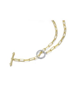 Two-Tone with Clear Cubic Zirconia Toggle Clasp Chain Necklace