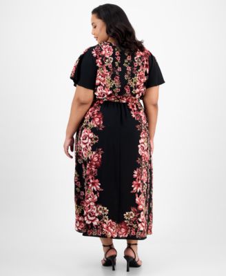Plus Size Printed Short-Sleeve Maxi Dress