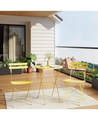 3-Piece Black Bistro Set, Folding Outdoor Furniture with Premium Steel Frame Table & 2 Folding Chairs, Balcony Use