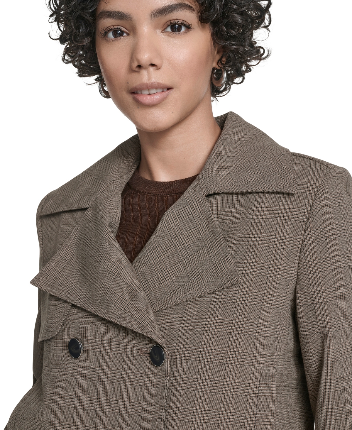 Calvin Klein Petite Novelty Cropped Double Breasted Trench Jacket In Gray