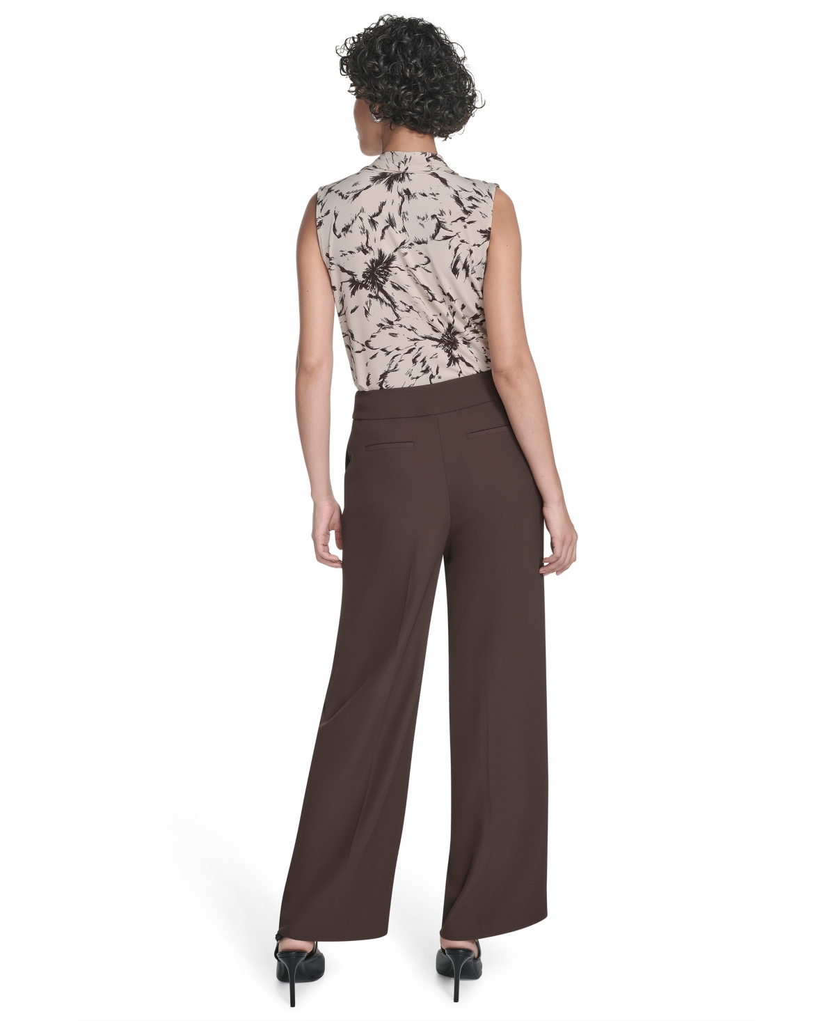 Calvin Klein Petite Solid Wide Leg Pants In Brown