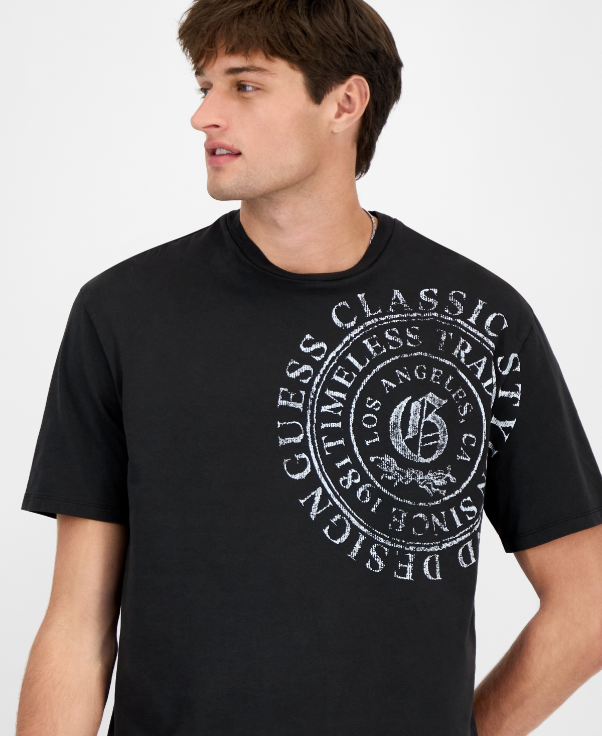 Guess Men's Relaxed Fit Short Sleeve Crewneck Letter Pressed Graphic T-shirt In Black